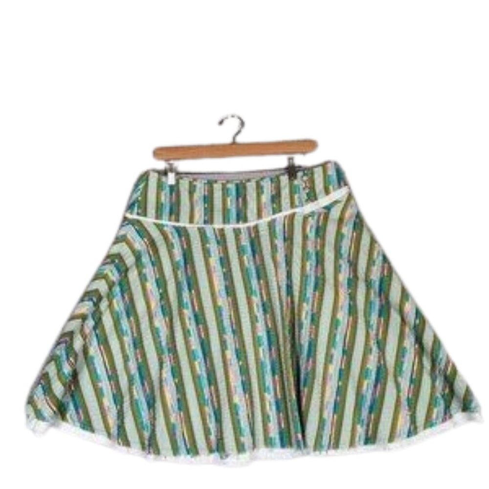 Free People Mini Skirt Women's 10 Green Multi Striped Seersucker Lined Vintage